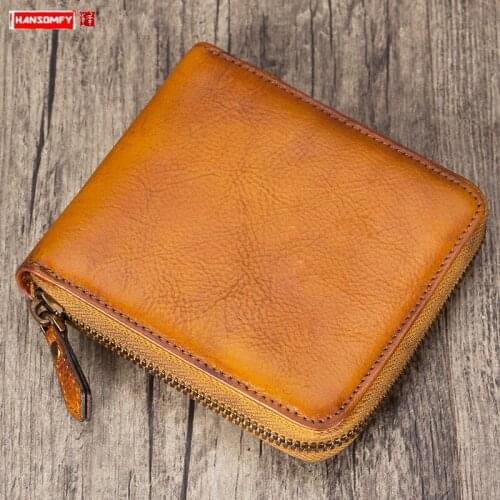 Genuine Leather Womens Coin Purse Handmade Short Wallet Women Small Zipper Wallets Cowhide Leather Vintage 2021 New Style