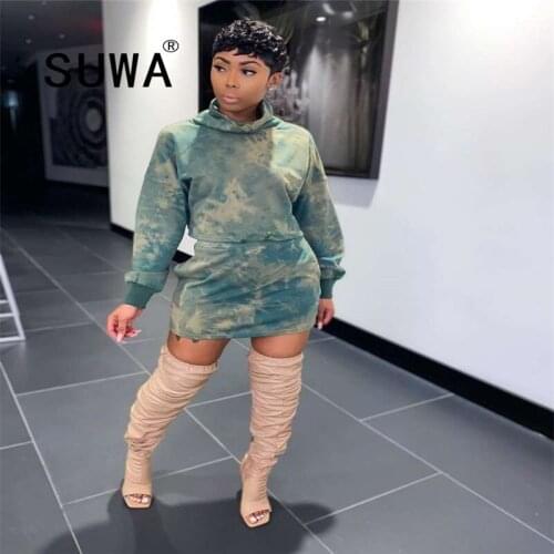 High Street Fashion Sexy Evening Party Club 2 Piece Set Women Long Sleeve Hoodies Sweatshirt Bodycon Pencil Skirts Streetwear