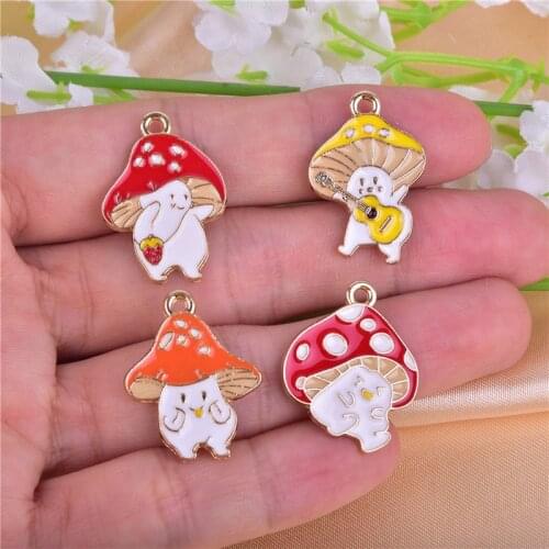 10pcs Lovely Cartoon Mushroom Oil Drop Metal Charms Pendant Earring Bracelet DIY Necklace Jewelry Making