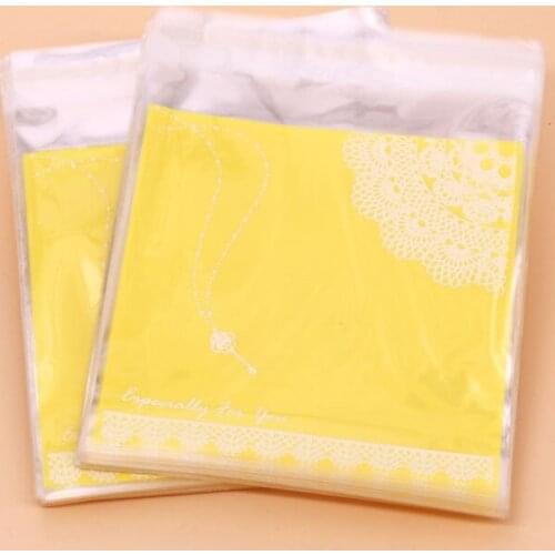 100Pcs/Set High Quality Plastic Cookie jewelry Packaging yellow key Bags Self adhesive Cupcake Wrapper bags Candy Gift Bag