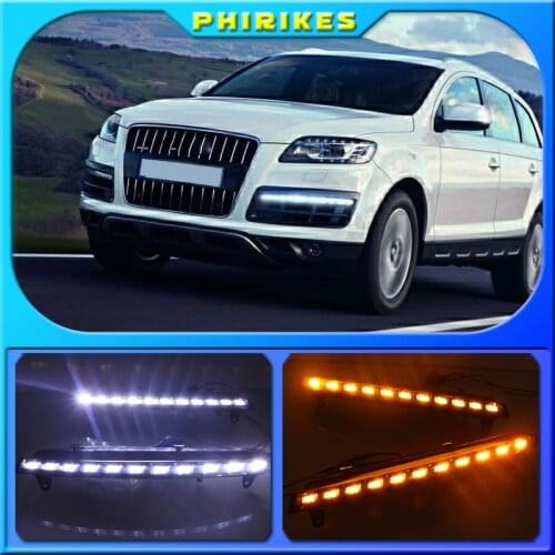 2PCS For Audi Q7 2010 - 2015 Dynamic Yellow Turn Signal Function Car DRL Waterproof 12V LED Daytime Running Light Fog Lamp Bulb