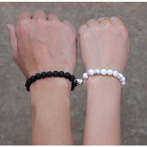 2pcs/pair Love Magnetic Couple Bracelets Natural Onyx Cat Eyes Stone Braslet Paired Lava Tiger eye Braclet Beads Birthday Gift