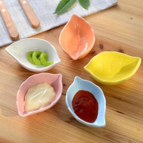 3PCS Tree Leaf Ceramic Seasoning Dish Kitchen Multi-purpose Small Dish 7 Colors Glaze Dressing Sauce Vinegar Tableware