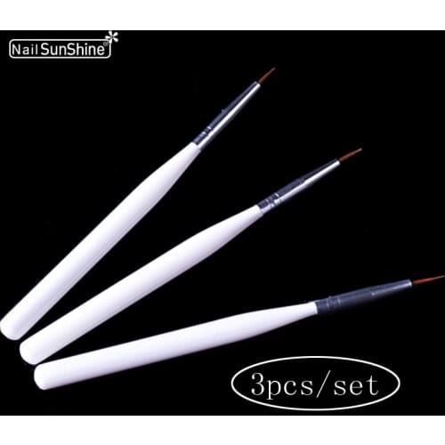 3Pcs/set White Color Handle Nail Brush With Cap Liner Painting UV Gel Drawing Brush Liner Painting Curve Fan Shape Manicure Tool