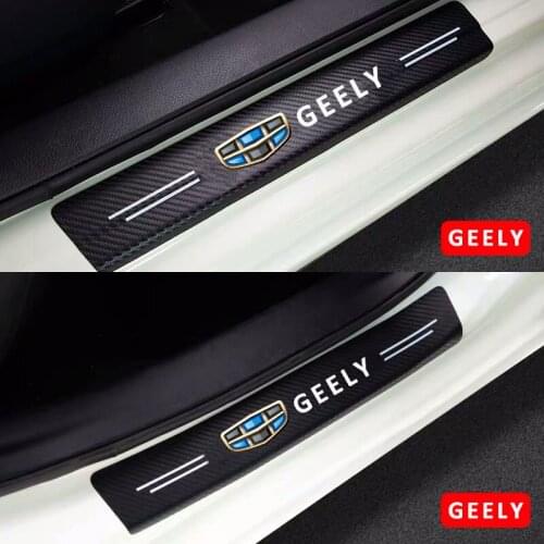 4PCS Carbon Fiber Door Sill Protector Leather Vinyl StickerFor geely emgrand ec7 ec8 ck atlas ck2 ck3 gt gc9 Car Accessories