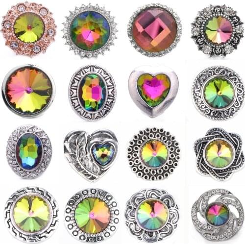 5pcs/lot New Snap Button Jewelry Bracelets Charm Metal Crystal Rhinestone Colorful 18mm Snap Buttons Fit DIY Snap Bracelet