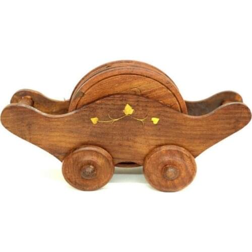 Wood Screw Cup Pad Wheel Trolley Model 6 Pcs Coaster Kitchen Design Handmade