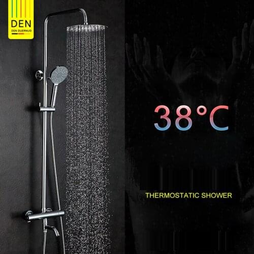 Bathroom Brass Chrome Wall Mounted Intelligent Thermostatic Shower Set SUS304 stainless steel 25cm*25cm 10'' Round Shower Head