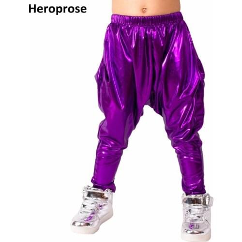 Heroprose 2018 New Fashion personality Purple big crotch trousers stage performance costumes harem hip hop skinny pants for kids