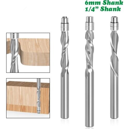 1PC 6mm 6.35mm shank Solid Carbide Bearing Guided Two Flute Flush Trim Router Bits Woodworking milling cutters End Mill