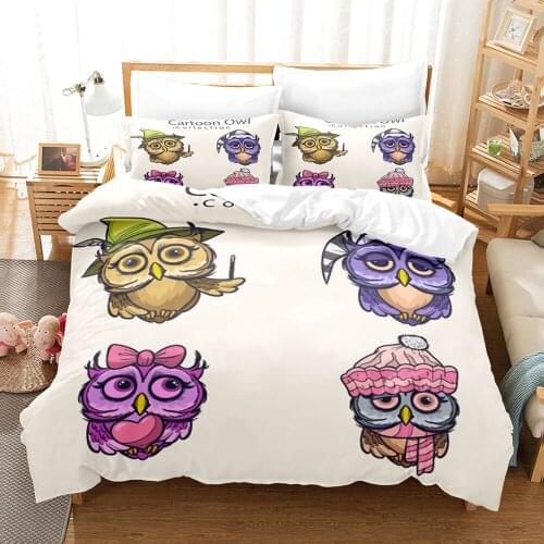 Owl Duvet Cover Cartoons Bedding Set 3D Print Beautiful Girls Cartoon Comfortable Double Bed Set Bed Quilt Single Queen