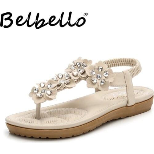Belbello 2019 summer fashion beach flip-flops Diamond Flower shoes comfortable causal breathable women shoes