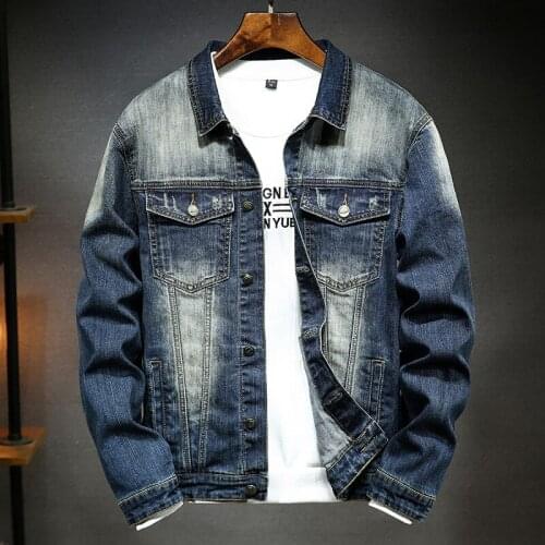 30% Discount Navy Blue Tooling Denim Jacket Men Lapel Long-sleeved Jacket 2020 Autumn and Winter Fashion Denim Coat Top Hot Sale