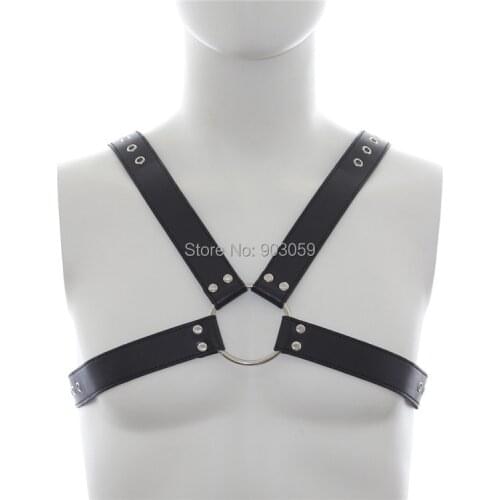Men Sexy Punk Faux leathere bustier corset sculpting chest belt leather suspenders braces pants