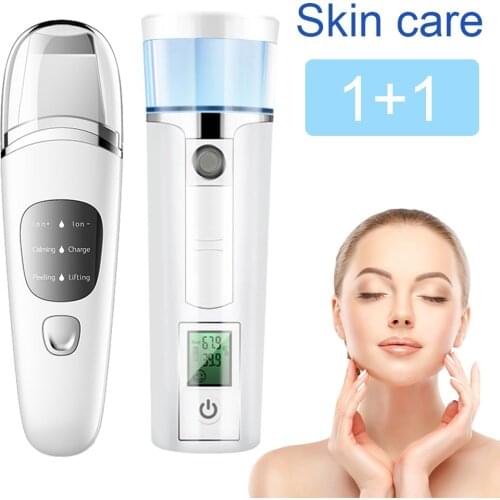 Facial Cleaning Care Sets Ultrasonic Skin Scrubber Blackhead Remove&Nano Face Steamer Sprayer SPA Nebulizer Moisture Device