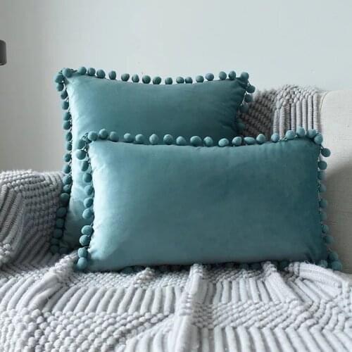 30x50cm/45x45cm Nordic Throw Pillow Soft Velvet Lace With Balls Pillowcase for Home chair Bedroom Car decorative Cushion Cover