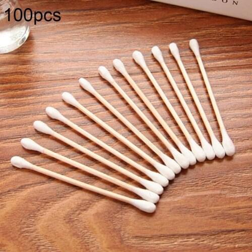 2019 New 100Pcs Disposable Double Head Wood Stick Women Makeup Cotton Buds Makeup Applicators Ears Cleaning Health Care Tools