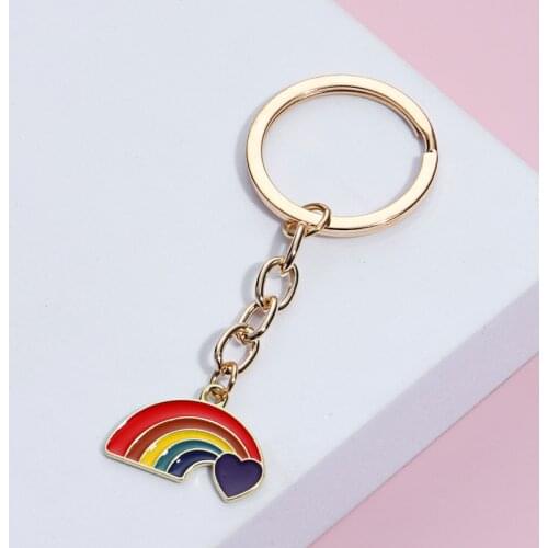 New Colorful Enamel Keychain Cute Rainbow Key Ring Heart Key Chains For Women Girl Gifts Handbag Accessorie DIY Jewelry Handmade