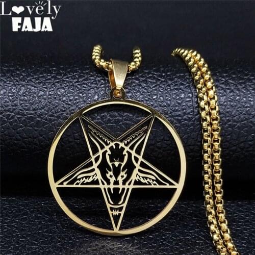 Large Talisman Baphomet Goold Color Stainless Steel Necklace Pendant Goat PIN Jewerly Satanic PIN Lucifer Patch Jewelry N1160S03