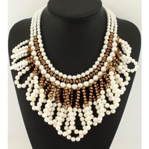 Fashion necklaces for women Multi layer imitation Pearl Beads Chains Handmade Pendants Collar Necklaces Statement Jewelry