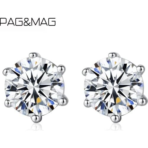 PAG&MAG Hot Sale Small Cubic Zirconia Stud Earrings In 925 Sterling Silver Women Jewelry Prong Crown Crystal Earring Women Mens