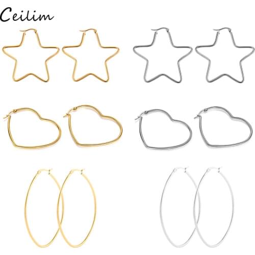 Fashion 20-70mm Stainless Steel Large Hoop Earrings for Women Sexy Gold Silver Color Star Oval Heart Creole Loop Earring Jewelry