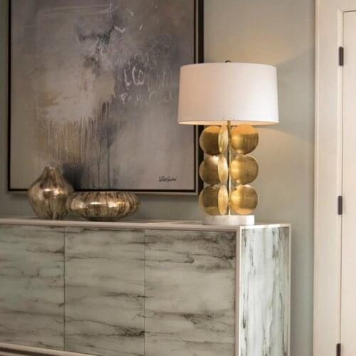 SGROW Gold Round Leaves Decoration Table Lamp with Marble Base Lampara for Living Room Bedroom Cloth Desk Lighting Fixtures