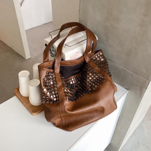 Textured Tote Bags for Women Fashion Large-capacity Designer Handbags High Quality Rivet All-match Purses and Handbags