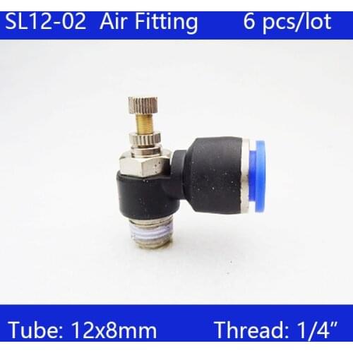High quality 6 pcs of SL12-02 12mm Push In to Connect Fitting 1/4" Thread Pneumatic Speed Controller SL12-02