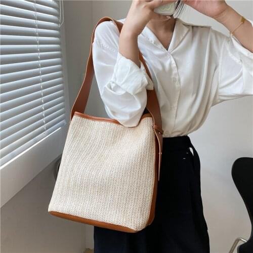 Female Bag New 2021 Summer Summer Korean Tide Grass Woven Bag Casual Shoulder Bag Female Personality Large-Capacity Bag