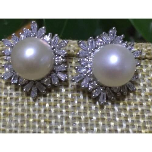 Charming pair of 10-11mm south sea white pearl stud earring 925s