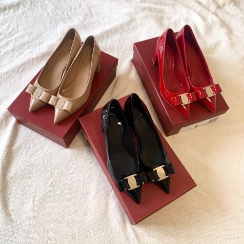 Luxury Designer Women Shoes Genuine Leather Sheepkin Pumps High Heels 5.5CM Pointed Toe Butterfly-knot Wedding For Ladies db035