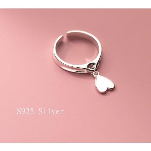 925 Sterling Silver Simple Glossy Love Heart Ring Open Adjustable Cute Love Heart Ring For Wife Lover Kids Valentines Day Gifts