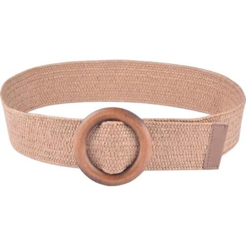 10pcs/lot Round Wooden Buckle Dress Belt For Women Casual Female Wide Strap Female Designer Woven Girls belt