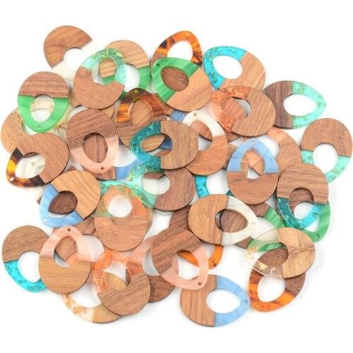 10PCS Water Hollow Earrings Accessories Natural Wood & Resin Splicing Hand Made DIY Making Charms Jewelry Findings & Components