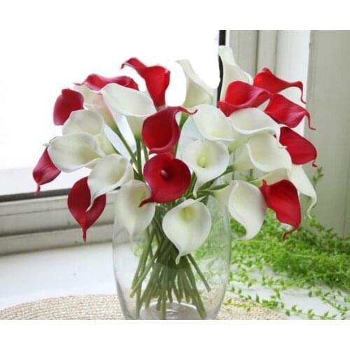 20pcs/lot PU Natural/Real Touch Mini Calla Lily Artificial Flowers For Home Decoration Wedding Bouquets (no Vase)