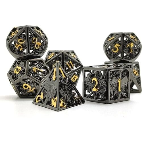 2020 New Style Hollow Dice 7pcs Multi-Sided Metal Zinc Alloy TRPG DND RPG MTG Table Games Dados Board Game Hot Sale Dice Set