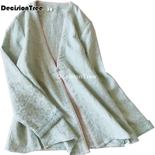 2021 chinese tops blouse tang ancient chinese style full sleeve cheongsam shirts tea service cotton linen hanfu coat jacket