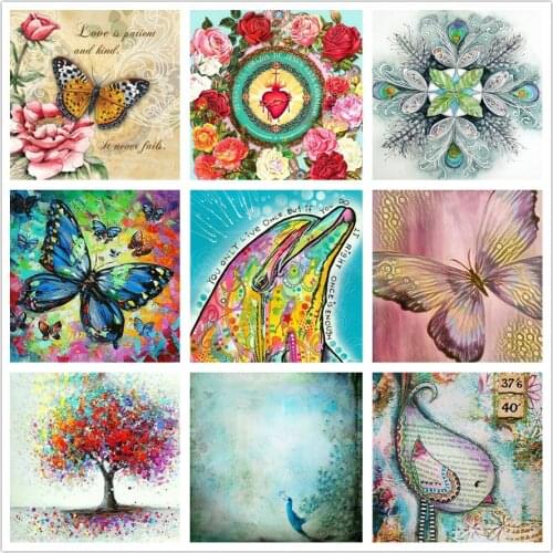 5d diy diamond painting full square butterfly Dolphin beautiful sticker 3d diamond mosaic landscape 20x20cm