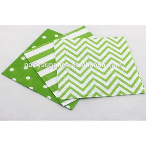 Free Shipping 60pcs Mixed 3 Designs Striped Polka Dot Chevron Green Paper Napkins Party Decorations Tableware Christmas