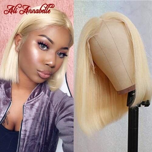 613 Blonde Short Bob Wigs Straight Human Hair Wigs 613 Blonde Lace Part Wig Ali Annabelle Straight Front Lace Wig Blonde Bob
