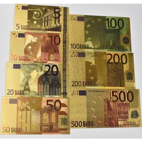 7 Pcs Euro Gold Foil Art Creativity Euro Banknotes Commemorative Notes Decoration 5 10 20 50 100 200 500 EUR Collection