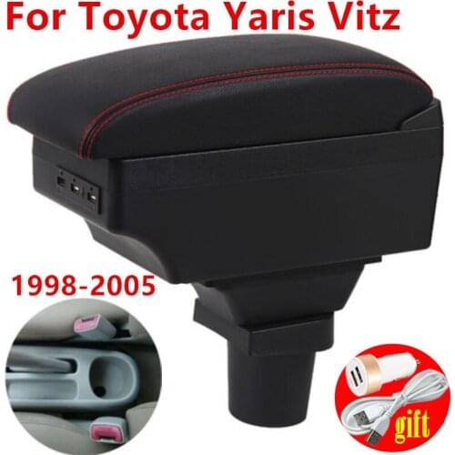 Car Arm Rest Storage Box For Toyota Yaris Vitz 1998-2005 Hatchback Centre Console Storage Box Armrest with USB LED