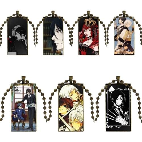 Black Butler Kuroshitsuji Glass Cabochon Choker Pendant Rectangle Necklace Bronze Color Jewelry For Unisex