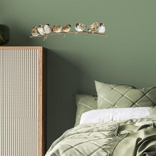 Color Cute Branch Bird Wall Stickers Childrens Room Bedroom Living Room Self-Adhesive Watercolor Cartoon Stickers