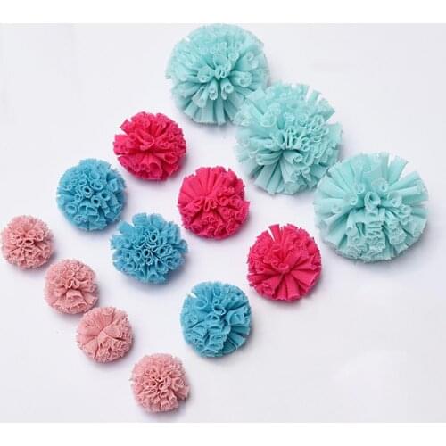 Colorful 25mm Mesh Elastic Flower Balls Lace Ball DIY Gauze Flower Pompoms Craft Plush Pendant For Head Hair Wedding Accessorie