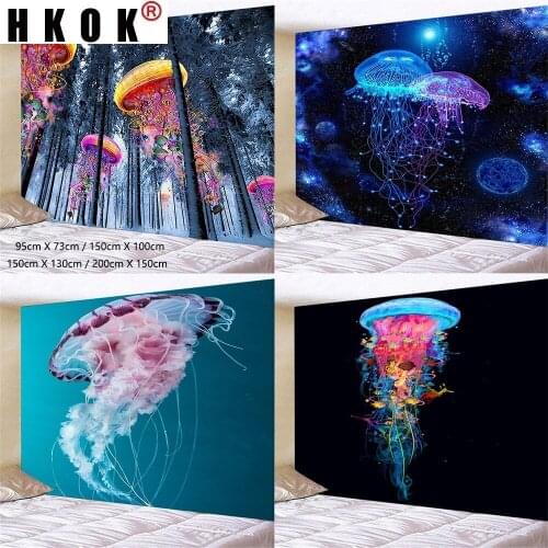 HKOK Forest Jellyfish Tapestry Wall Hanging Fabric Mural Background Cloth Wall Rugs Towel Beach Blanket Dorm Living Home Decor