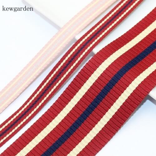 Kewgarden 10mm 3/8" Stripe Satin Ribbons Handmade Tape DIY Bowknot Accessories Cotton Riband 7m/lot
