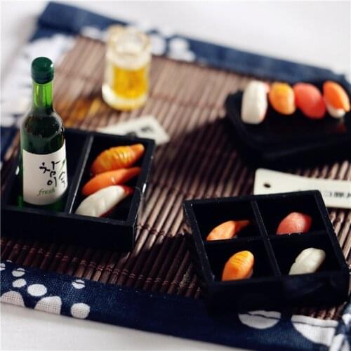 Dollhouse Miniature Food Japanese Sushi Sashimi Tempura Bento Doll Kitchen Toy Doll House Decoration Accessories