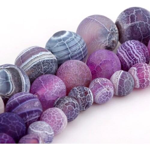 Olingart 6MM/8MM/10MM Matte Frosted Colorful purple White stripe Natural Stone Loose Round Beads DIY necklace Jewelry Making